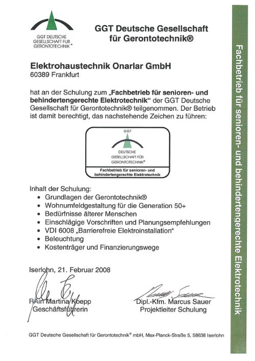 Fachbetrieb für senioren- und behindertengerechte Elektrotechnik